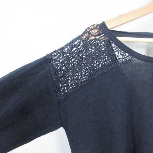 Club Monaco Sweater Top Women S Black 3/4 Sleeve Crochet Tie Back Viscose 248 - Picture 2 of 10